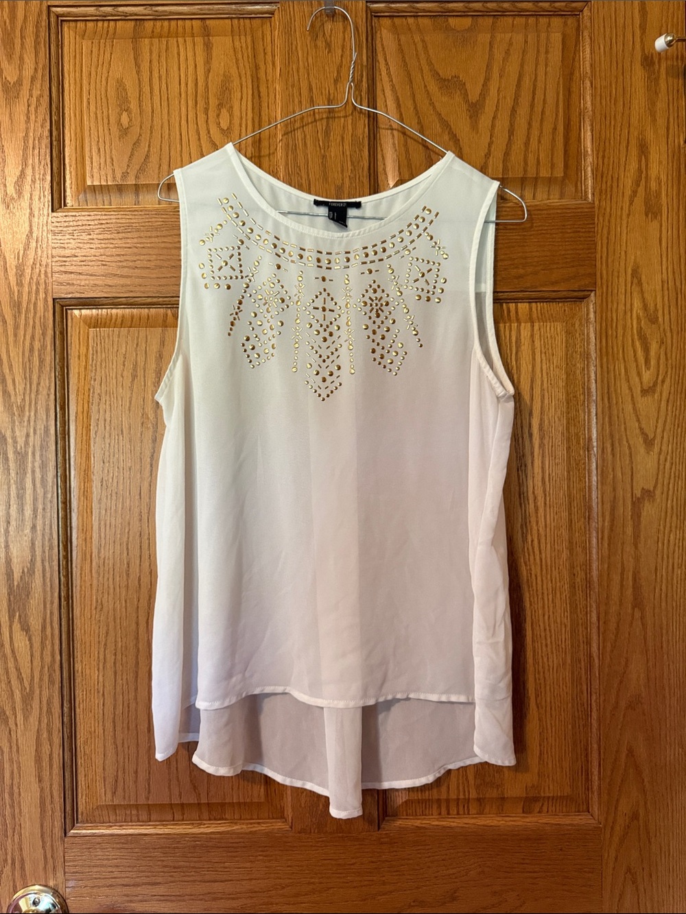 Forever 21 White Sleeveless Chiffon Studded Layered Tank